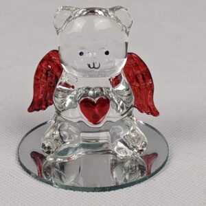 Glass Red Heart And Wings Bear