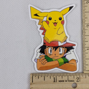 Pikachu Sitting On Ash's Head Vinyl Sticker