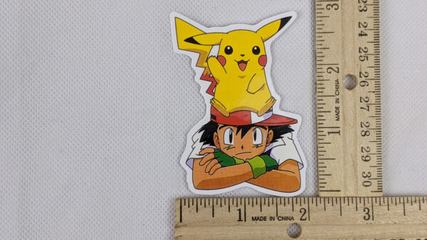 Pikachu Sitting On Ash's Head Vinyl Sticker